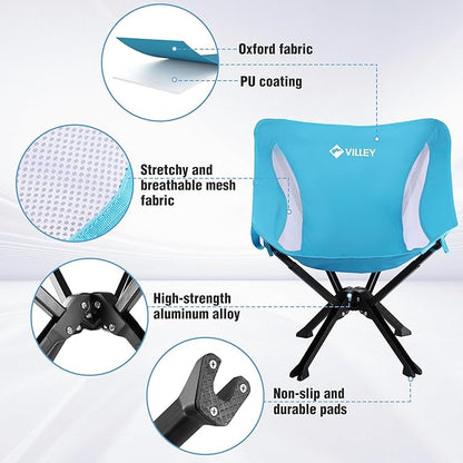 VILLEY Portable Folding Chair Lightweight Camping Chair No Assembly Needed, Quick Setup for Beach, Hiking, Supports 330 LBS, Blue
