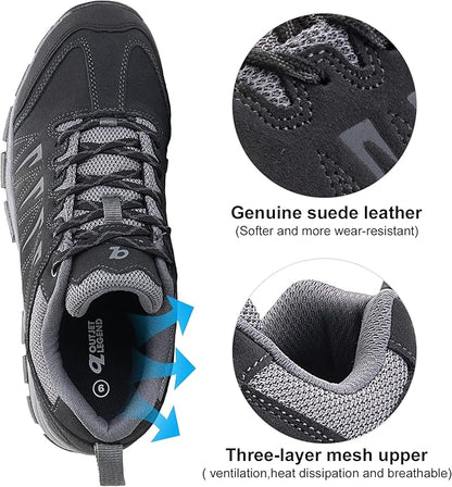 OL OUTJET LEGEND Men's Waterproof Hiking Shoes Leather Comfortable Lightweight Anti-Slip Outdoor Walking Work Sneakers