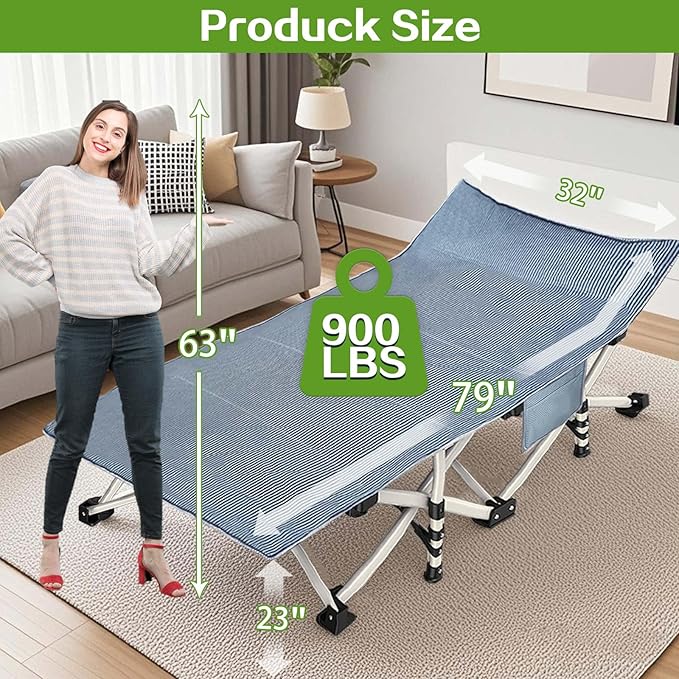XXL Camping Cot Oversize Sleeping Cot with Comfortable Mattress Extra Large Camping Cots for Adults Cot Bed Include Carry Bag Portable Folding Bed Easy to Set Up Nap Office Indoor Vacation