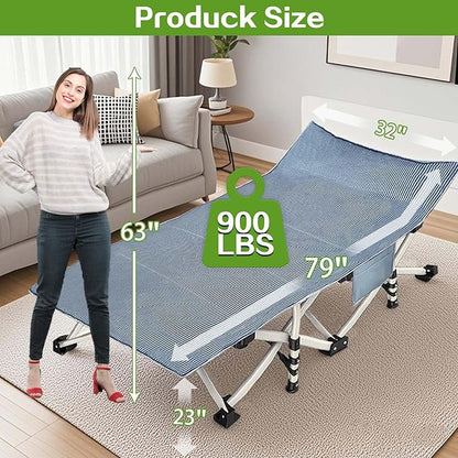 XXL Camping Cot Oversize Sleeping Cot with Comfortable Mattress Extra Large Camping Cots for Adults Cot Bed Include Carry Bag Portable Folding Bed Easy to Set Up Nap Office Indoor Vacation