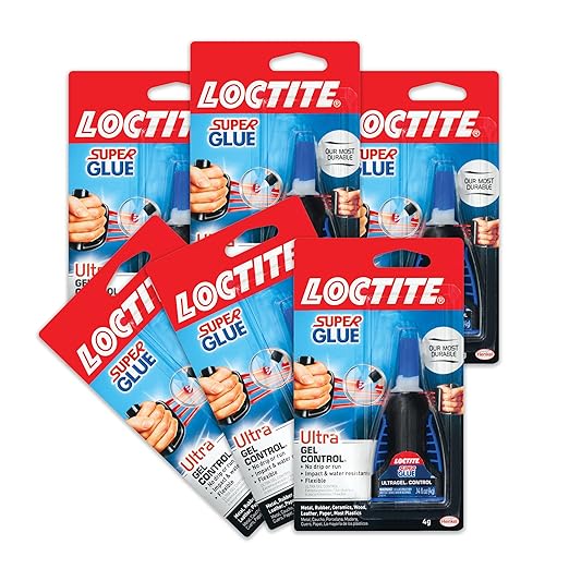 Loctite Super Glue Ultra Gel Control, Clear, 0.14 fl oz Bottle, 6 Pack - Superglue for Plastic, Wood, Metal, Crafts & Repair, Cyanoacrylate Adhesive Instant Glue, Quick Dry