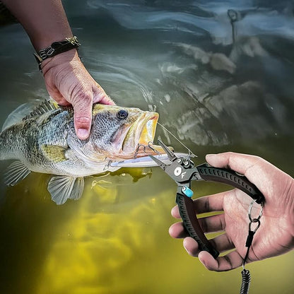 FLISSA 7-1/2 Inch Fishing Pliers, Safety Lock Design Fish Pliers Saltwater with TPR Handle, Stainless Steel hook remover with Braid Cutters, Sheath and Lanyard, Fishing Tool Gifts for Men