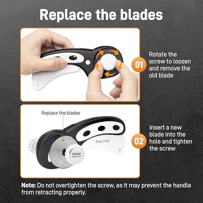 Teslong 45mm Rotary Cutter for Fabric, Extra 8pcs Replacement Blades, Ergonomic Handle Fabric Cutter Wheel with Safety Lock for Fabric, Leather, Paper, Crafting, Sewing, Quilting, Left & Right Hand