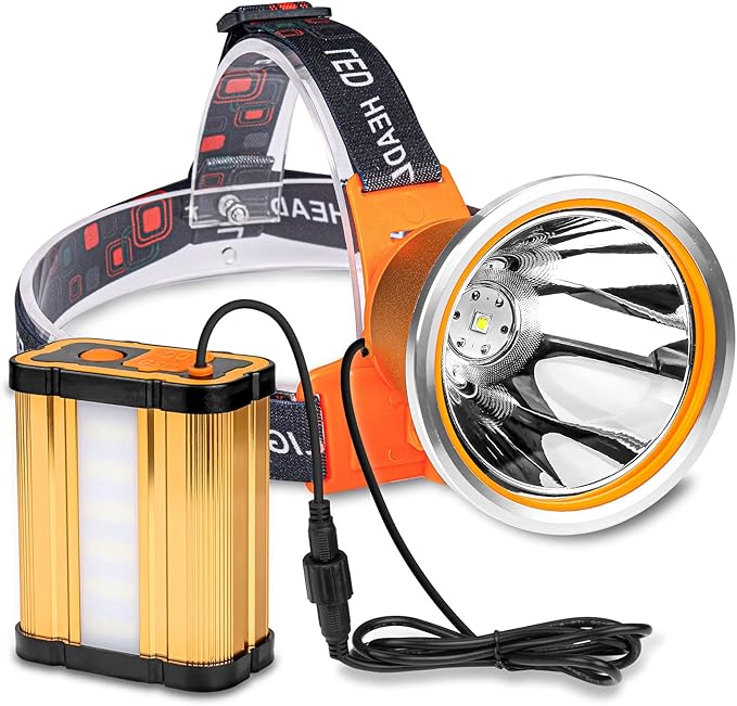 Super Bright Rechargeable LED Headlamp – High Power Waterproof Portable Head Flashlight, 3 Adjustable Lighting Modes, Ideal for Camping, Hiking, Hunting, Fishing, Emergency & Outdoor Activities