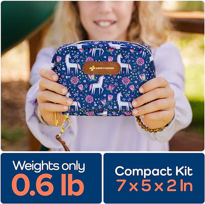 KeepGoing Travel First Aid Kit for Kids – 130 Pc. for Car, Home, Purse, Diaper Bag & Backpack with Latex-Free Bandages - Mini First Aid Kit Travel Size TSA-Approved