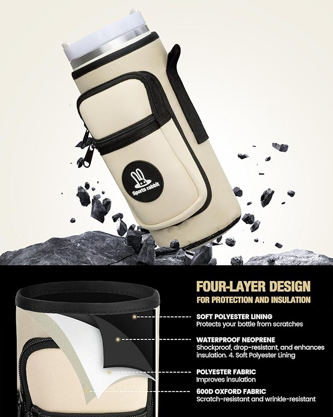 Sports rabbit Universal Water Bottle Holder – Durable Oxford & Neoprene Hybrid Design Compatible with Stanley 30/40oz Handled & 64/87oz Straight Tumblers, Adjustable Strap for Gym, Travel, Outdoors