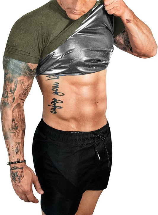 FUXERT Sauna Shirt for Men Sweat Sauna Suit for Gym Exercise Compression Shirt Workout Shapewear