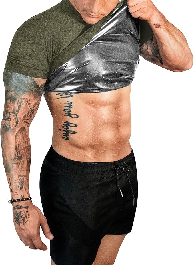 FUXERT Sauna Shirt for Men Sweat Sauna Suit for Gym Exercise Compression Shirt Workout Shapewear