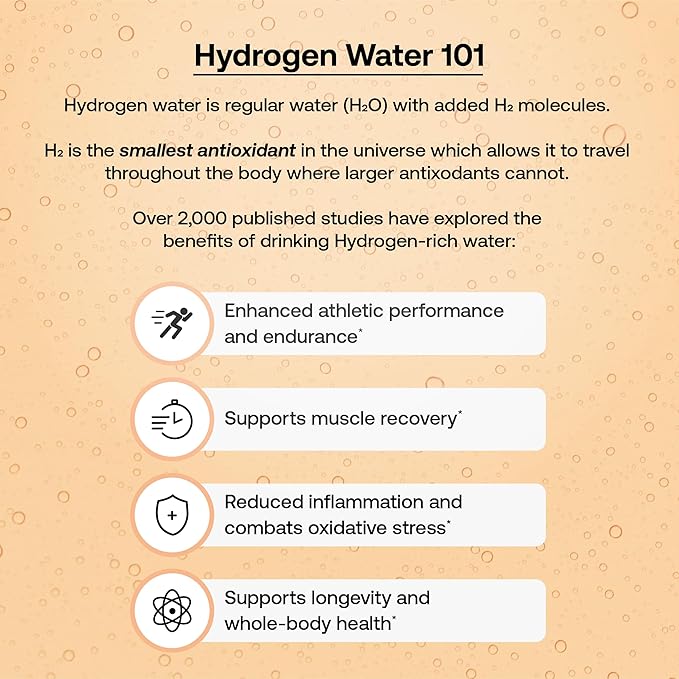 Hydrofy Hydrogen Water + Electrolytes Drink Mix | H2 Hydration Packets with Molecular Hydrogen, Sodium, Potassium, Magnesium, Calcium, and Minerals | No Sugar | Orange + Caffeine 25 ct