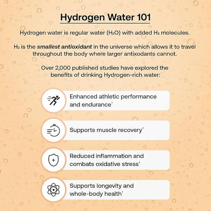 Hydrofy Hydrogen Water + Electrolytes Drink Mix | H2 Hydration Packets with Molecular Hydrogen, Sodium, Potassium, Magnesium, Calcium, and Minerals | No Sugar | Orange + Caffeine 25 ct