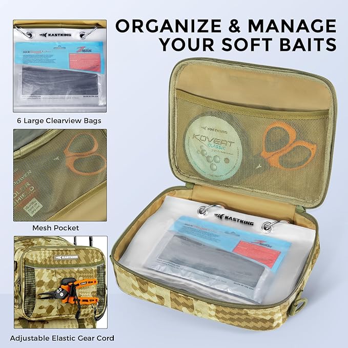 KastKing BaitSpace 50L Fishing Tackle Backpack with Removable Bait Binder,2 Rod Holders Storage Fishing Gear and Equipment