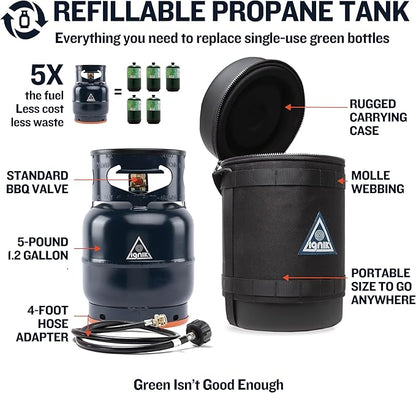 Ignik Refillable Gas Growler Deluxe 5-Pound Propane Tank with Carry Case and Adapter Hose