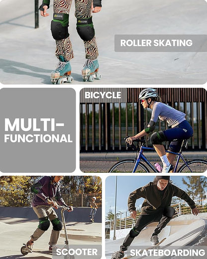 OutdoorMaster Knee Pads for Skating Knee and Elbow Pads for Adult &Youth - Skateboard Protective Gear with Wrist Guards 3 in 1 Saver Series for Skate