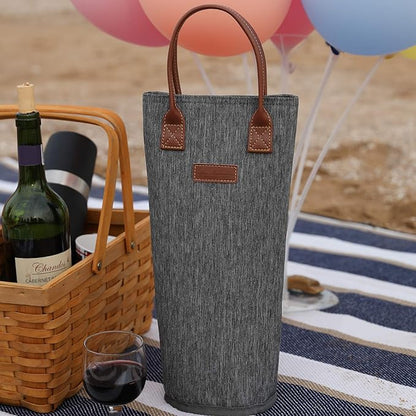 ZORMY Single Bottle Insulated Wine Tote, 1 Bottle Wine Carrier Bag Padded Wine Cooler Perfect Wine Lover's or Wedding Gift-Grey