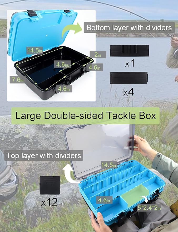 Tackle Box Fishing Tackle Box Large Tackle Storage Box for Fishing Tackle Box Organizer Double-sided Tacklebox with Dividers Fishing Tackle Storage Boxes with Handle