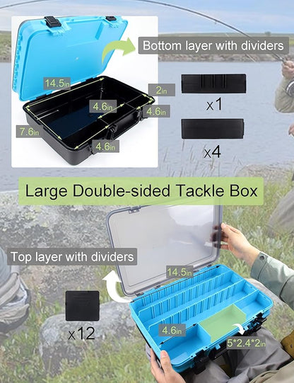 Tackle Box Fishing Tackle Box Large Tackle Storage Box for Fishing Tackle Box Organizer Double-sided Tacklebox with Dividers Fishing Tackle Storage Boxes with Handle