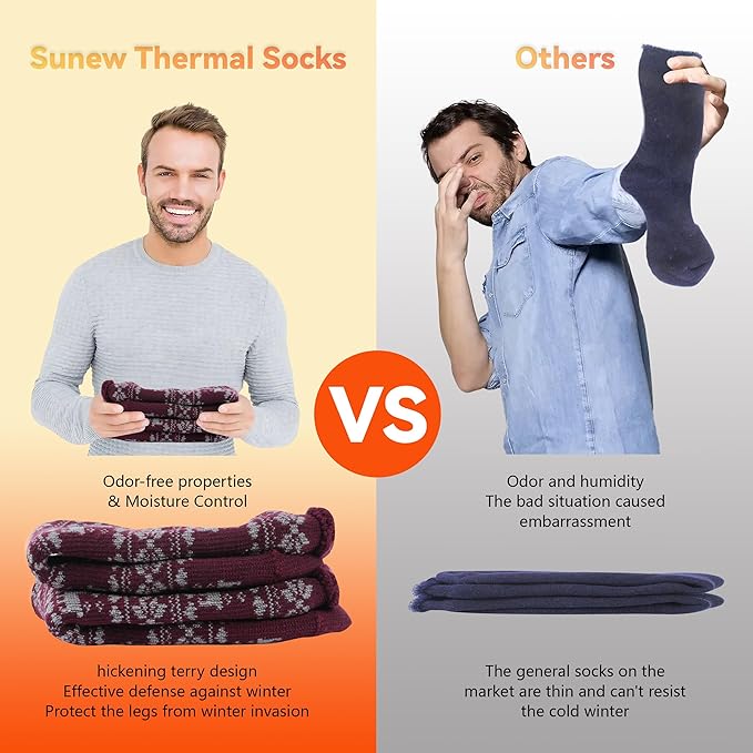 Sunew Warm Thermal Socks 4 Pack, Mens Womens Winter Heated Outdoor Skiing Thermal Socks
