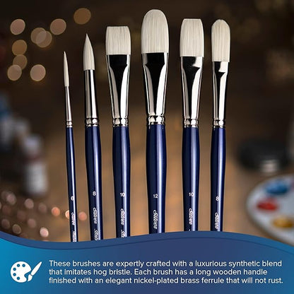 Silver Brush Limited BR-1905S Bristlon Detail Set, Paintbrushes for Oil, Acrylic, and Heavy Body Paints, Set of 5, #0 Script Liner, #2 Round, #4 Bright, XS Triangle, and 3/4" Angle Brush, Short Handle