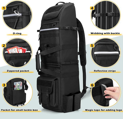Fishing Rod Bag Backpack Holds 8 Rods & Reels, Fishing Tackle Bag with Compartment for Tackle Boxes, Fishing Gear or Equipment, Fishing Pole Carrying Bag with Tactical Molle System