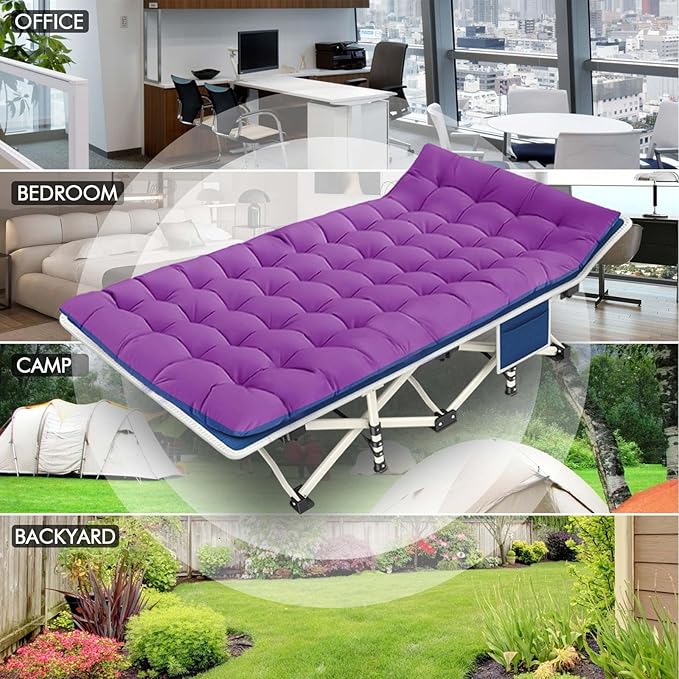 2 Pack Camping Cot with Mattress Comfortable Sleeping Cot Camping Cots for Adults 2 Person Folding Cot Heavy Duty Cots for Sleeping with Carry Bag Outdoor Indoor Home Vacation