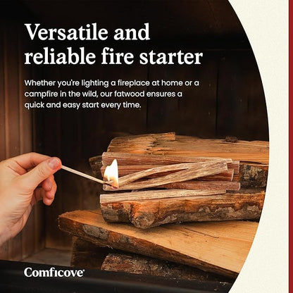Fatwood Fire Starter Sticks 10 lbs | Premium Resin-Rich Pine Firewood | Fire Stick Ideal for Campfires, Fireplaces, Bonfires | Easy Fire Start with 2 Sticks | Camping Essentials | Comficove