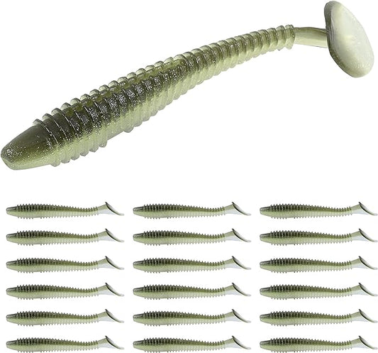 RUNCL Swimbaits Paddle 10/20/30/40PCS, 5/4/3/2 Inchs Paddle Tail, Soft Lure for Trout Crappie Bass, Durable Plastic Bait Swimmer for Saltwater/Freshwater, Fishing Lover's Gift