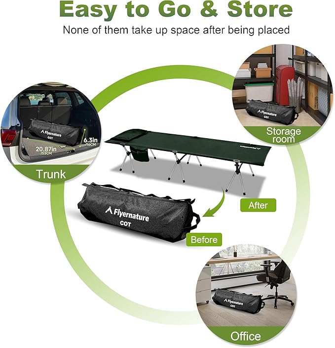 Camping Cot,Ultra-Lightweight Folding Backpacking Cot,300 LBS Weight Capacity,Adult Portable Camping Bed,Suitable for Camping,Hiking,Travel,Home,Office,Sleeping.75" x 26" x 15.8" (Green)