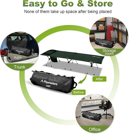 Camping Cot,Ultra-Lightweight Folding Backpacking Cot,300 LBS Weight Capacity,Adult Portable Camping Bed,Suitable for Camping,Hiking,Travel,Home,Office,Sleeping.75" x 26" x 15.8" (Green)