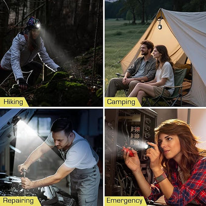 WORKPRO COB Keychain Light, 2Pcs Small Work Keychain Flashlight with Hat Clip, EDC Rechargeable Magnetic 3 Light Modes Carabiner Flashlight for Running, Emergency Hiking and Repairing, Black