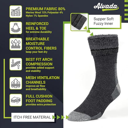 Alvada Warm Thermal Wool Socks for Winter Moisture Wicking and Breathable Cozy Boot Socks