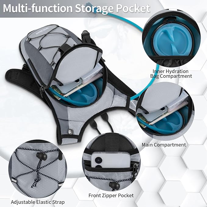 Hydration Backpack with 2L Water Bladder, Lightweight Hydro Pack for Cycling, Running, Hiking, Climbing