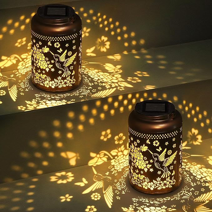 2 Pack Hummingbird Solar Lanterns Outdoor Waterproof, Solar Lanterns Decorative Birthday Mothers Day Gifts for Dad Husband, Mom, Men, Hanging Lantern Outdoor for Patio, Porch, Garden Decor