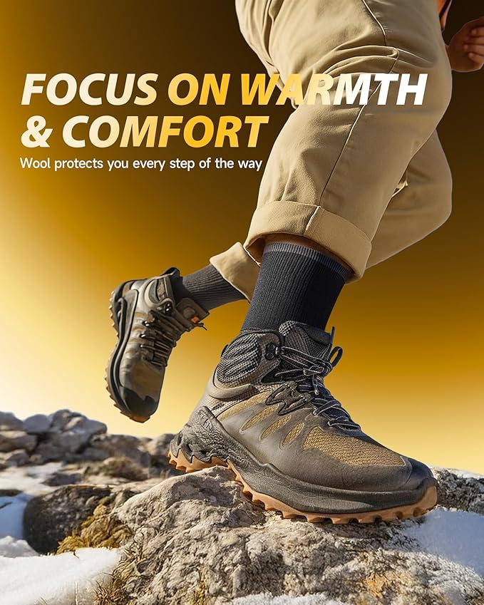 Merino Wool Hiking Crew Socks for Men Women, Thermal Warm Boot Sock Cushioned Anti-Blister, Breathable - 3 Pairs