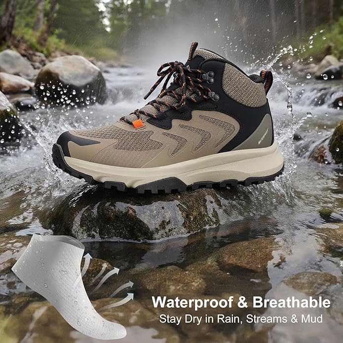 Men's Waterproof Hiking Boots Lightweight Comfortable Breathable Outdoor All-Terrain Trekking Ankle Boots