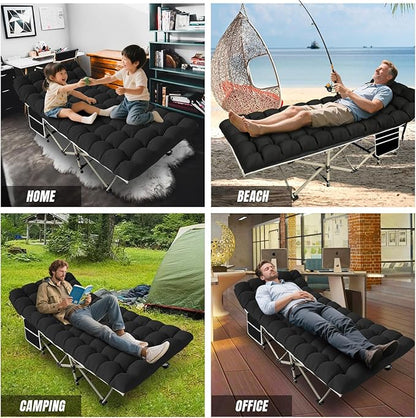 YELLOW JACKET Camping Cot with Mattress for Adults, Upgraded 32" Wide Folding Sleeping Cot, Portable Camping Cot with Carry Bag, Cot for Camping 600lbs Max Load, Home,Office,Travel (Black)