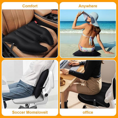 DAWNTREES 2 Pack Inflatable Seat Cushion, Lightweight, Waterproof, Suitable for Office/Home Chair Pad Support and Convenient Seat Cushion for Travel,Car,Outdoor Stadium and Camping,Black