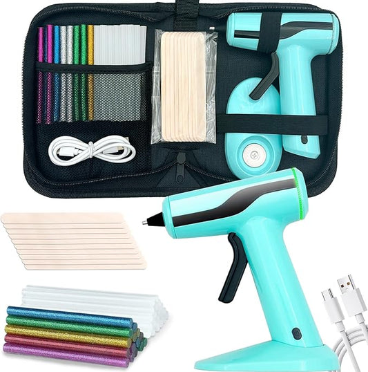 Cordless Hot Glue Gun, Rechargeable Hot Melt Glue Gun 2Ah Built-in Battery Smart Power-Off, Mini Glue Gun Kit with 30pcs Premium Glue Sticks, 10pcs Wood Craft Sticks, Case for DIY, Arts &Crafts