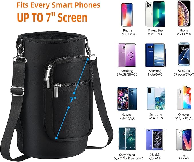 32/40/64/128 oz Neoprene Insulated Water Bottle Carrier Bag, Sling Bag Sleeve Pouch Holder with Strap & Paracord Handle and 2 Pocket for Travelling, Hiking, Camping