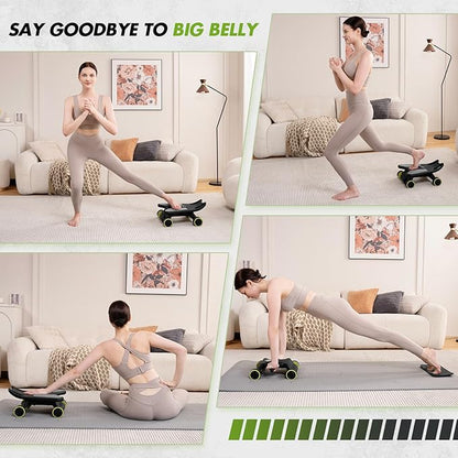 Ab Roller with Elbow Support, Ab Roller Board Core Workout Machine with 4 Wheels, Mini Pilates Reformer Equipment for Home Gym, Abdominal Full-Body Strength Exercise Trainer with Knee Pad