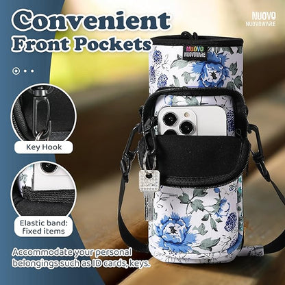 Nuovoware Water Bottle Carrier Bag,25oz/40oz/64oz Bottle Pouch Holder,Adjustable Shoulder Hand Strap 2 Pocket Sling Neoprene Sleeve Sports Accessories for Hiking Travelling Camping
