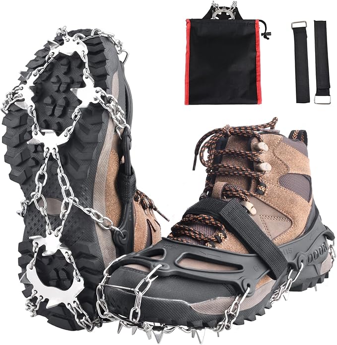 TRIWONDER Crampons for Boots Shoes Traction Ice Cleats Snow Grips Anti Slip Stainless Steel Micro Spikes for Hiking Fishing Walking Climbing Jogging Mountaineering