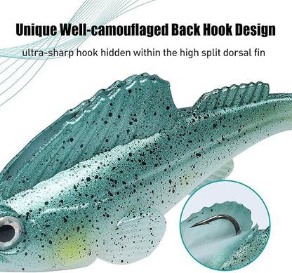 TRUSCEND Easy Catch Pre-Rigged Soft Lures, Unique Vibrating Swim Action and Trembly Sinking Move for More Bites, Amazing Soft Swimbait for Family Fishing, Fishing Lures for Bass Trout Crappie Walleye