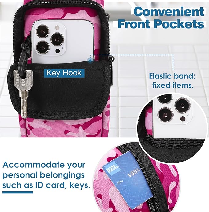 Nuovoware Water Bottle Carrier Bag,25oz/40oz/64oz Bottle Pouch Holder,Adjustable Shoulder Hand Strap 2 Pocket Sling Neoprene Sleeve Sports Accessories for Hiking Travelling Camping