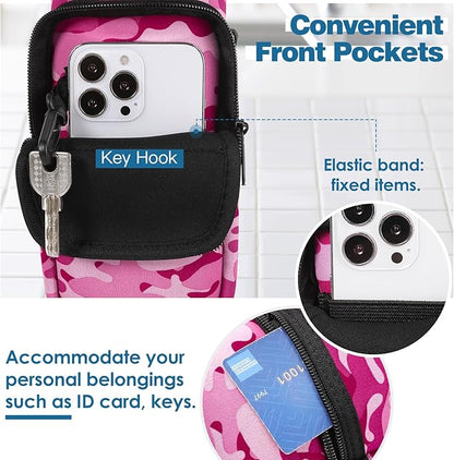 Nuovoware Water Bottle Carrier Bag,25oz/40oz/64oz Bottle Pouch Holder,Adjustable Shoulder Hand Strap 2 Pocket Sling Neoprene Sleeve Sports Accessories for Hiking Travelling Camping