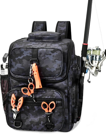 HowFly Fishing Backpack with Rod & Beverage Holders, Lightweight Fishing Tackle Bag Storage, Mens Waterproof Tactical Backpack for Fishing Gear