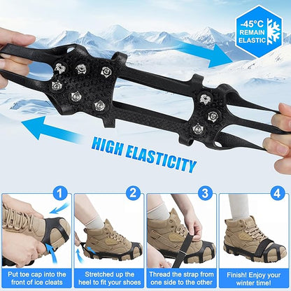 Ice Cleats Crampons for Shoes and Boots Non Slip Ice Grippers 9 Studs Snow Traction Cleat Crampons for Hiking Boots Women Men Winter Walking Hiking Ice Fishing Gear