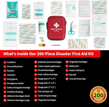 Protect Life Survival First Aid Kit for Home/Business, Camping Survival Kits | Mini Travel First Aid Kit | Camping Equipment | Small Kits for Car | Outdoor Emergency Survivals Pack - 200pcs