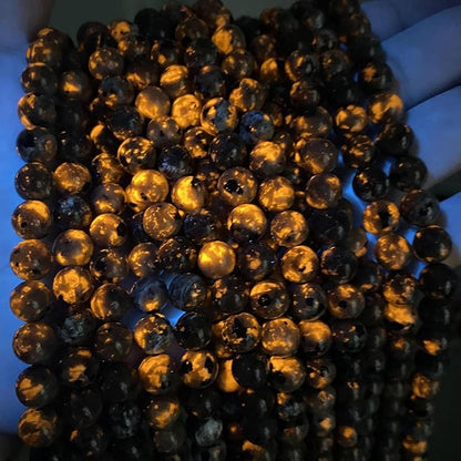110PCS 6MM Flame Yooperlite Stone Beads Loose Beads for Jewelry Making DIY Bracelets Show Flame Color Under The Irradiation of UV Lamps 2 Strands