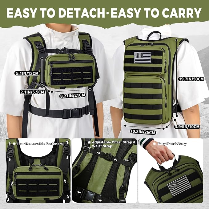 Tactical Hydration Backpack with 2L Water Bladder and Front Small Tactical Pouch, Outdoor Water Backpack for Men Women, Sports Hydration Pack for Hiking, Cycling, Climbing