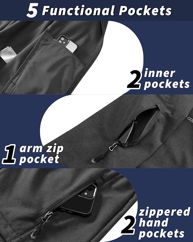 33,000ft Men's Hooded Softshell Jacket Waterproof Lightweight Insulated Windbreaker Fleece Lined Rain Shell Jacket